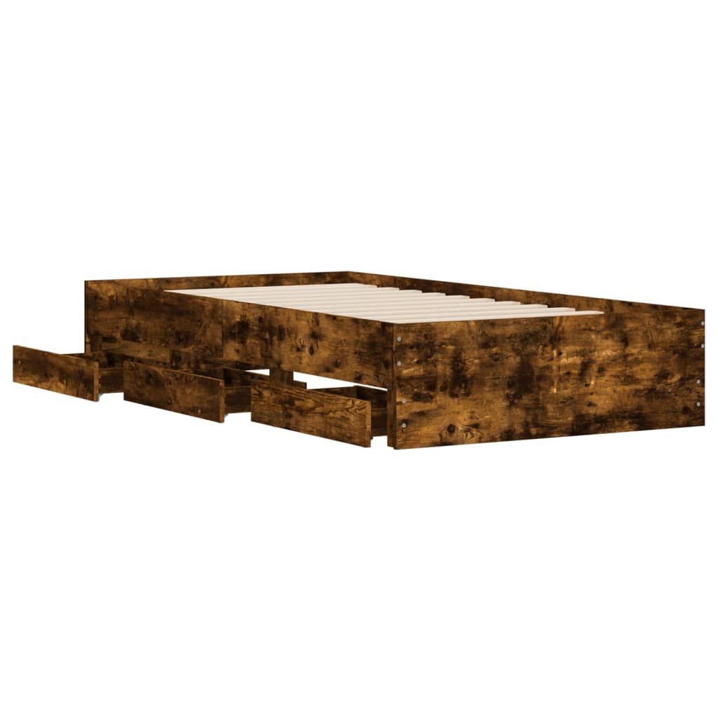 Bedframe met lades bewerkt hout gerookt eikenkleurig 75x190 cm is nu te koop bij PeponiXL, paradijselijk wonen!