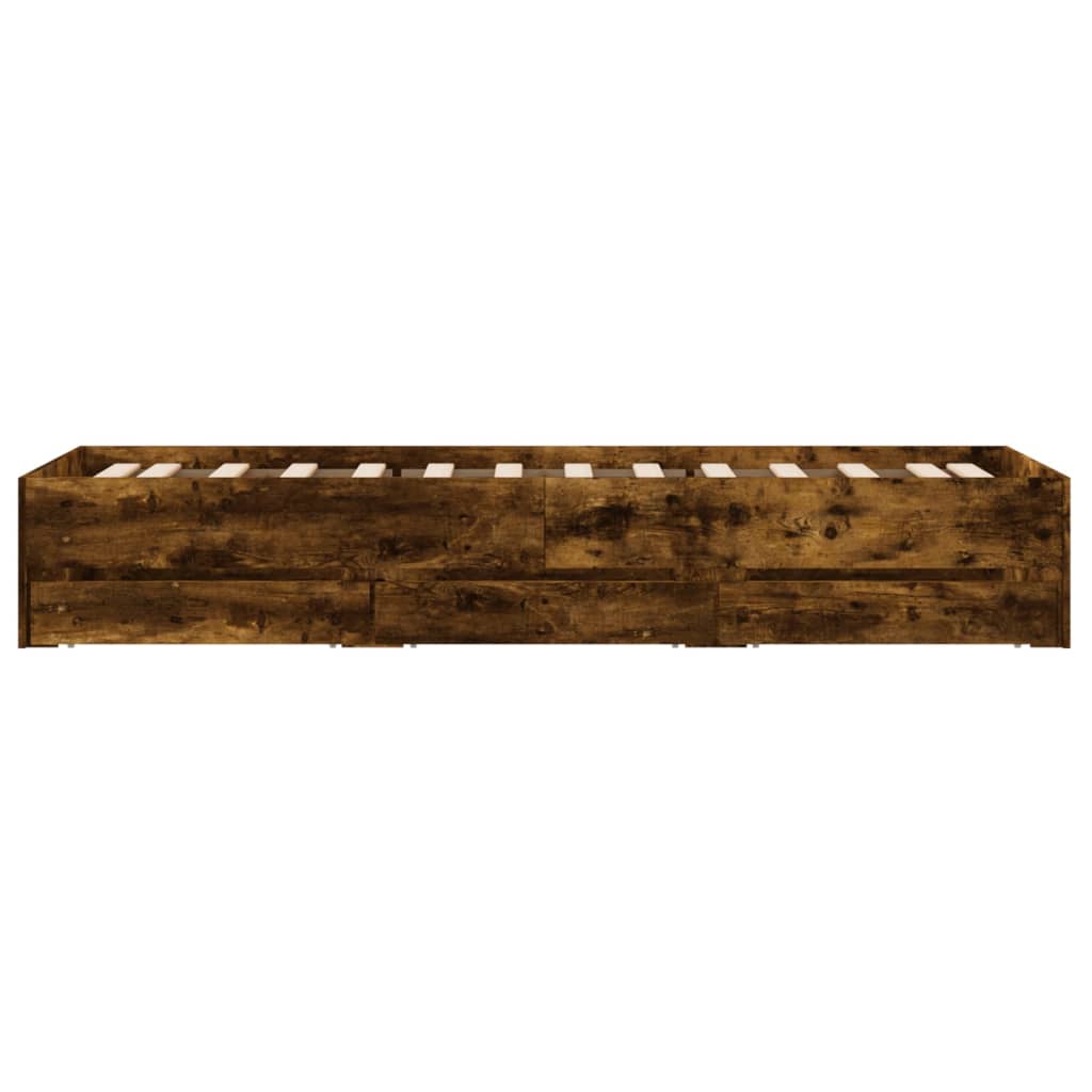 Bedframe met lades bewerkt hout gerookt eikenkleurig 75x190 cm is nu te koop bij PeponiXL, paradijselijk wonen!