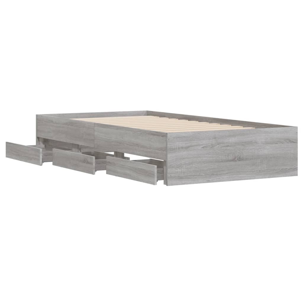 Bedframe met lades bewerkt hout grijs sonoma eiken 75x190 cm is nu te koop bij PeponiXL, paradijselijk wonen!