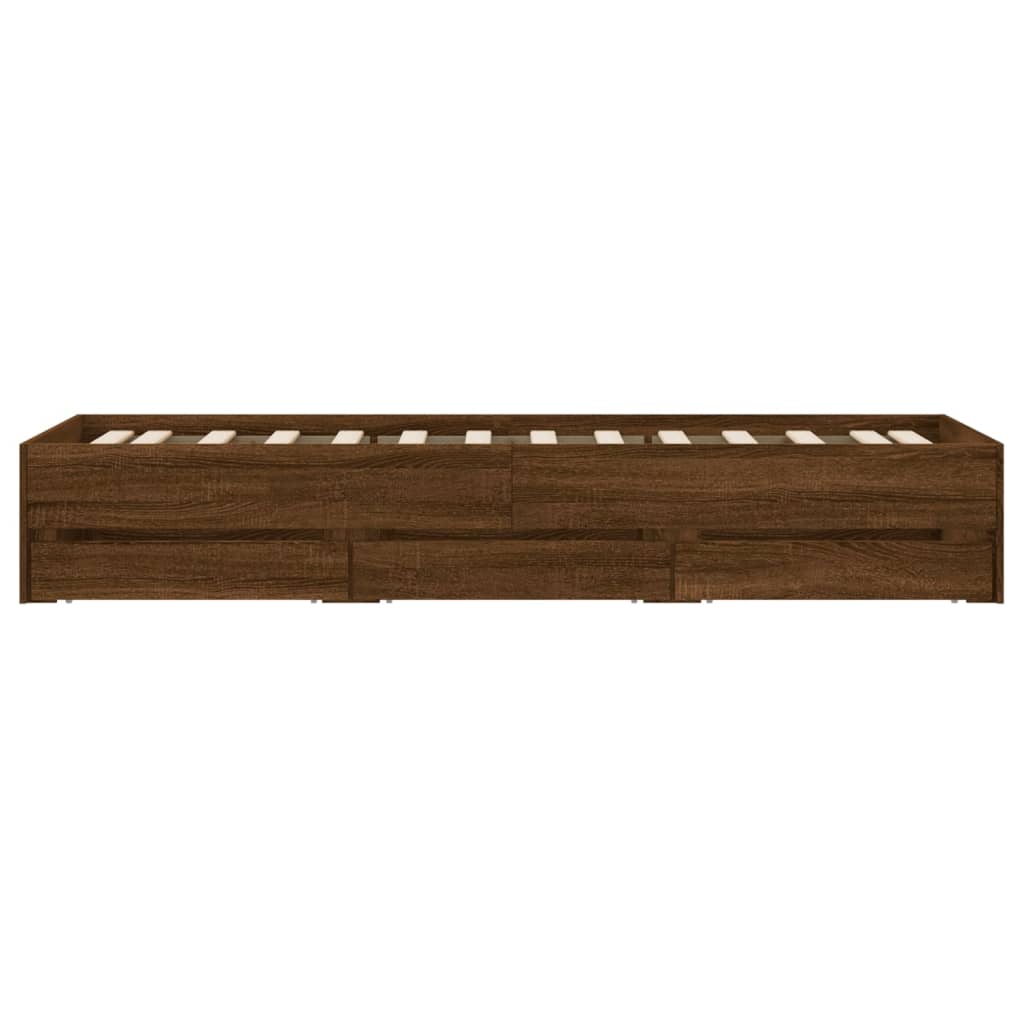 Bedframe met lades bewerkt hout bruin eikenkleur 75x190 cm is nu te koop bij PeponiXL, paradijselijk wonen!