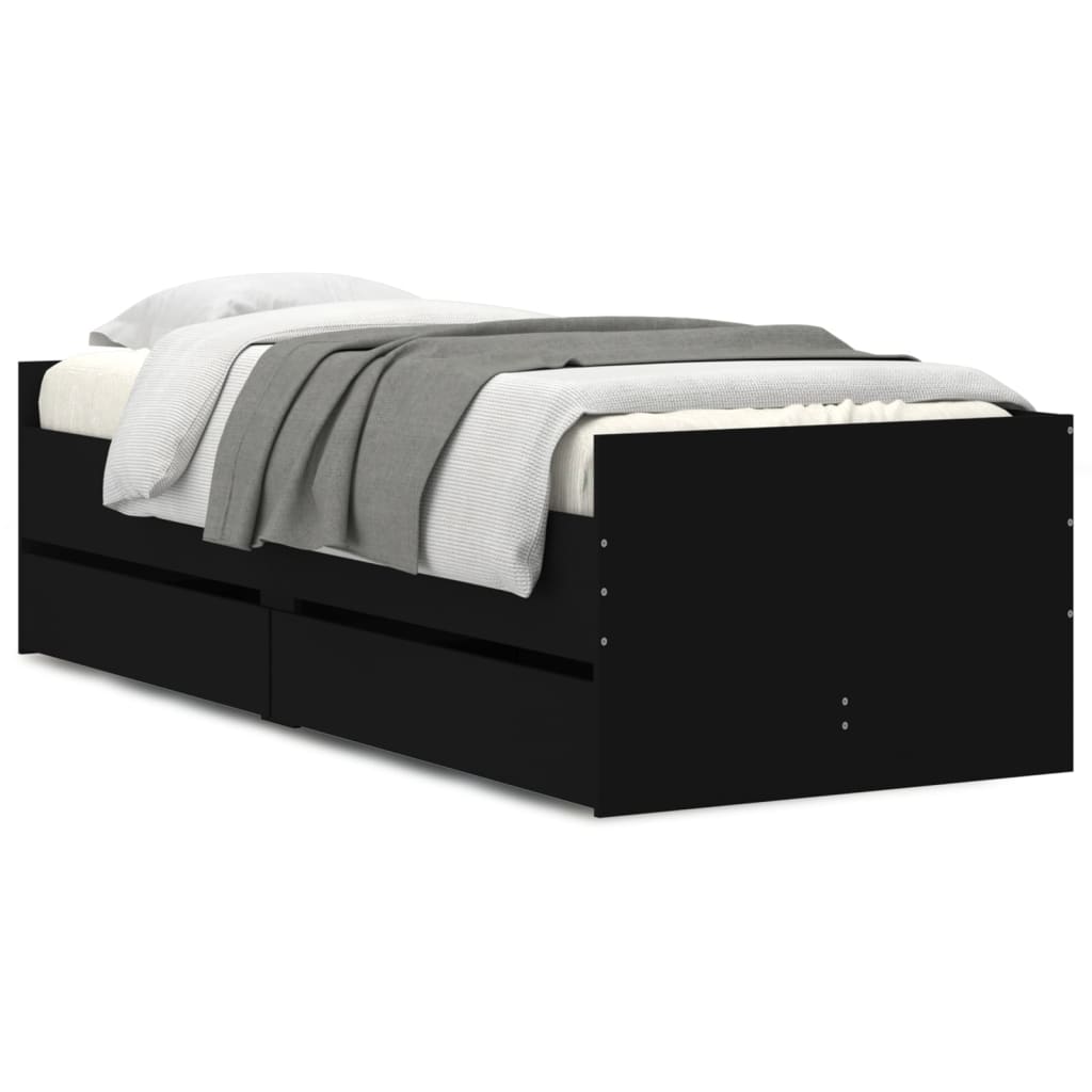Bedframe met lades zwart 100x200 cm is nu te koop bij PeponiXL, paradijselijk wonen!