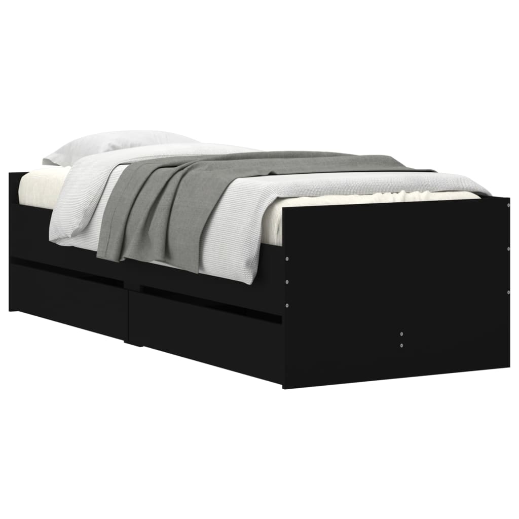 Bedframe met lades zwart 100x200 cm is nu te koop bij PeponiXL, paradijselijk wonen!