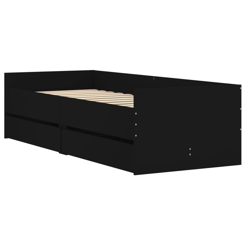 Bedframe met lades zwart 100x200 cm is nu te koop bij PeponiXL, paradijselijk wonen!
