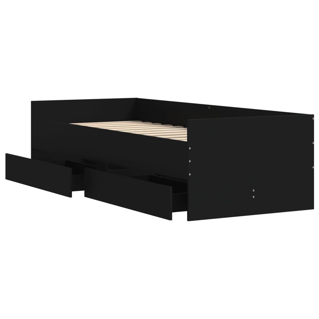 Bedframe met lades zwart 100x200 cm is nu te koop bij PeponiXL, paradijselijk wonen!