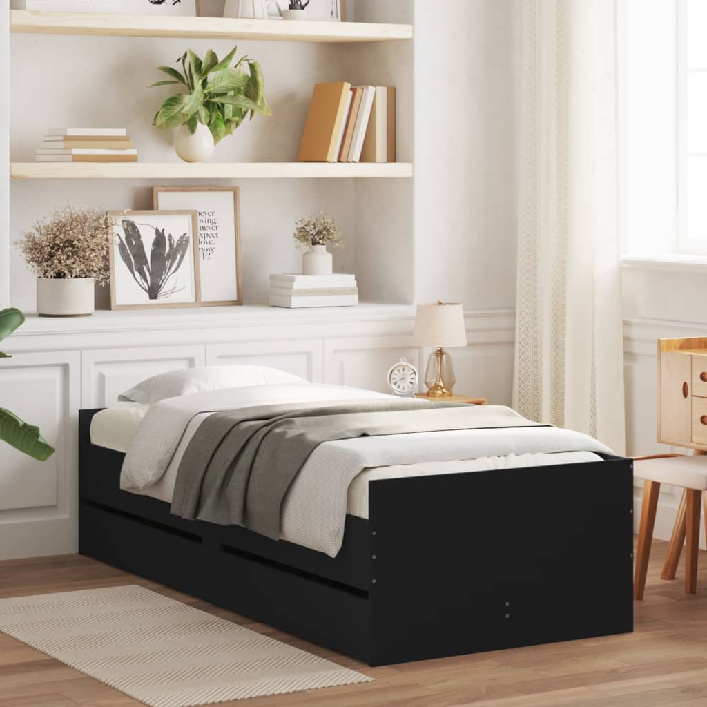 Bedframe met lades zwart 100x200 cm is nu te koop bij PeponiXL, paradijselijk wonen!