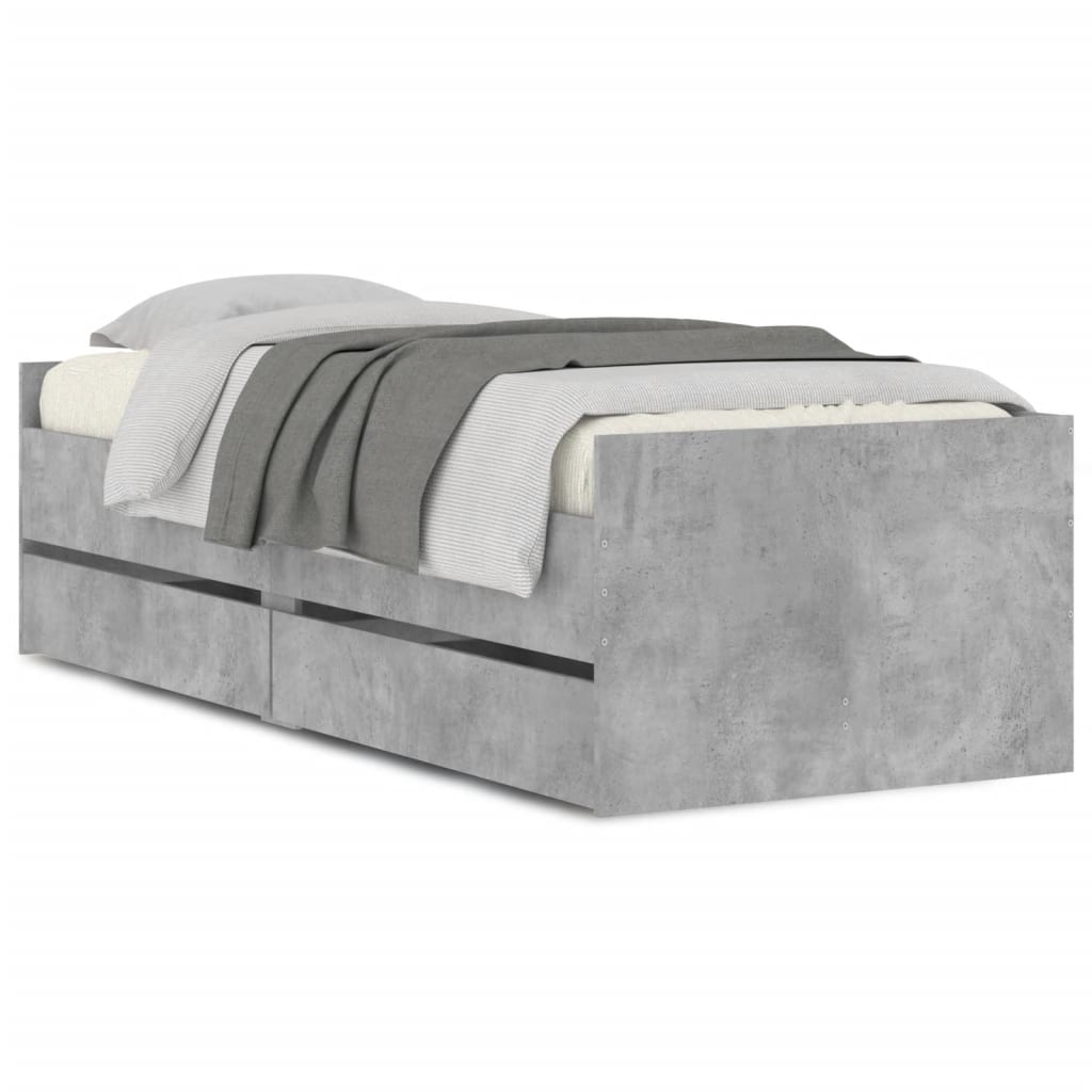 Bedframe met lades betongrijs 100x200 cm is nu te koop bij PeponiXL, paradijselijk wonen!