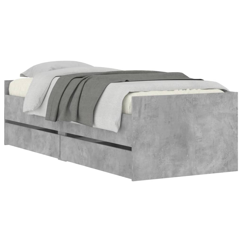 Bedframe met lades betongrijs 100x200 cm is nu te koop bij PeponiXL, paradijselijk wonen!