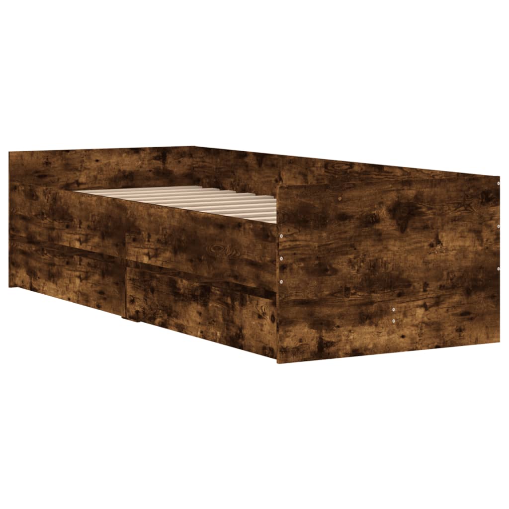 Bedframe met lades gerookt eikenkleurig 100x200 cm is nu te koop bij PeponiXL, paradijselijk wonen!
