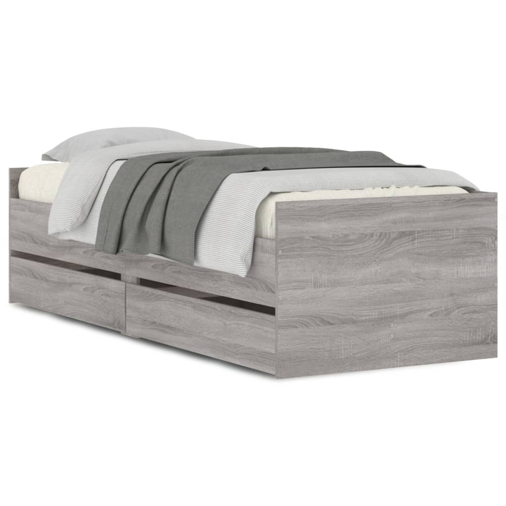 Bedframe met lades grijs sonoma eikenkleurig 100x200 cm is nu te koop bij PeponiXL, paradijselijk wonen!