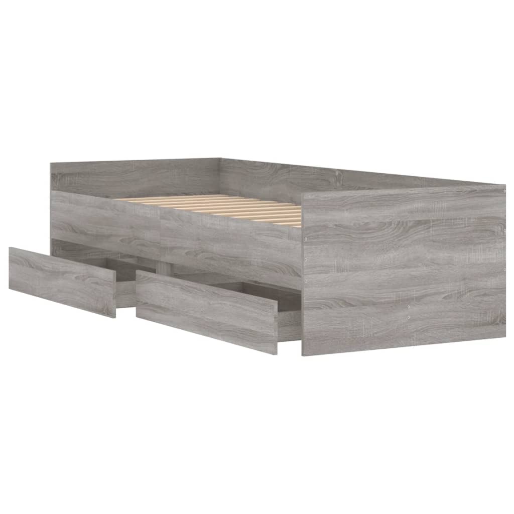 Bedframe met lades grijs sonoma eikenkleurig 100x200 cm is nu te koop bij PeponiXL, paradijselijk wonen!
