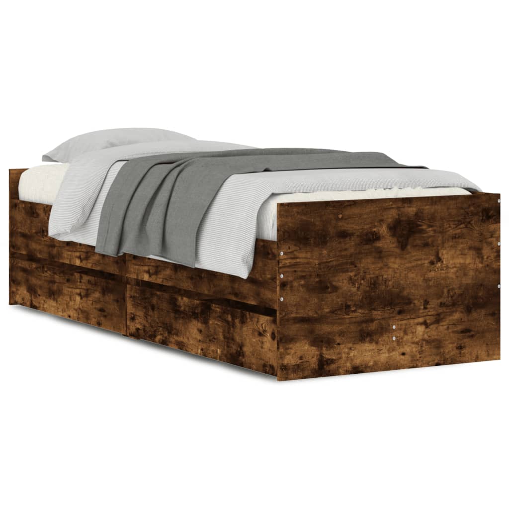 Bedframe met lades gerookt eikenkleurig 90x200 cm is nu te koop bij PeponiXL, paradijselijk wonen!