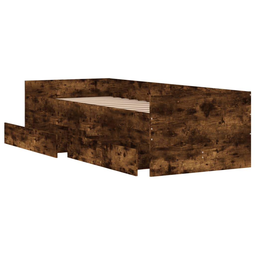 Bedframe met lades gerookt eikenkleurig 90x200 cm is nu te koop bij PeponiXL, paradijselijk wonen!