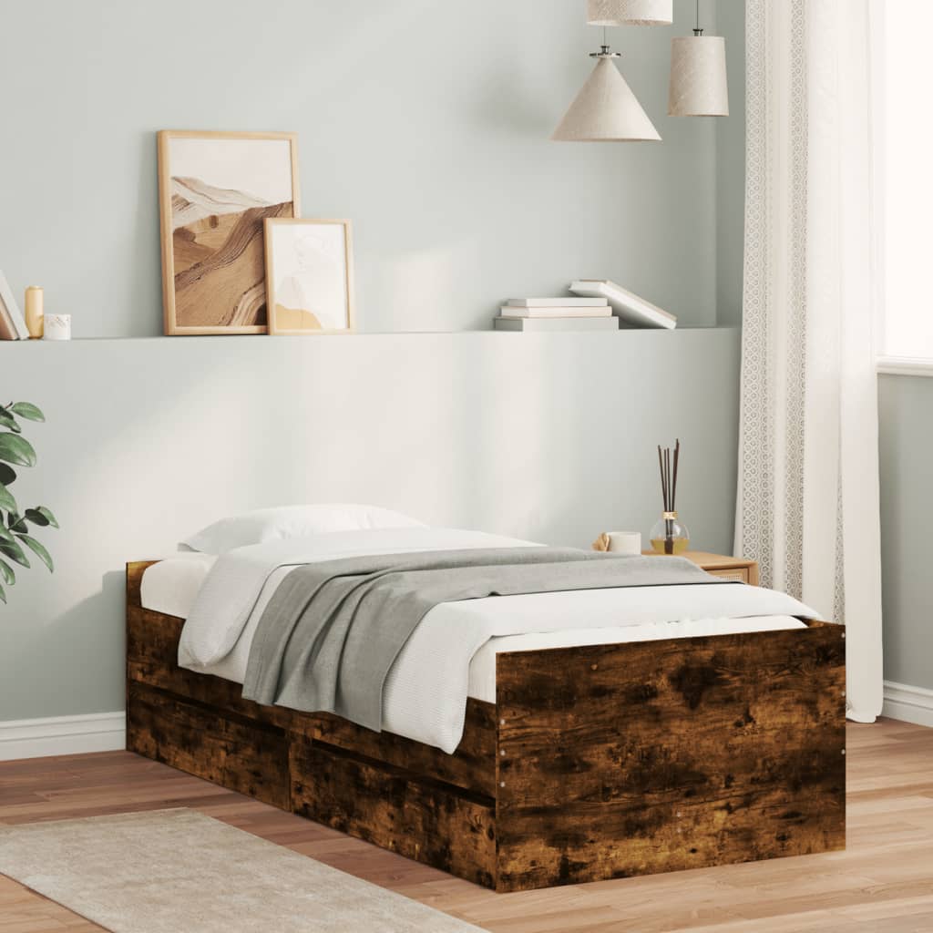 Bedframe met lades gerookt eikenkleurig 90x200 cm is nu te koop bij PeponiXL, paradijselijk wonen!