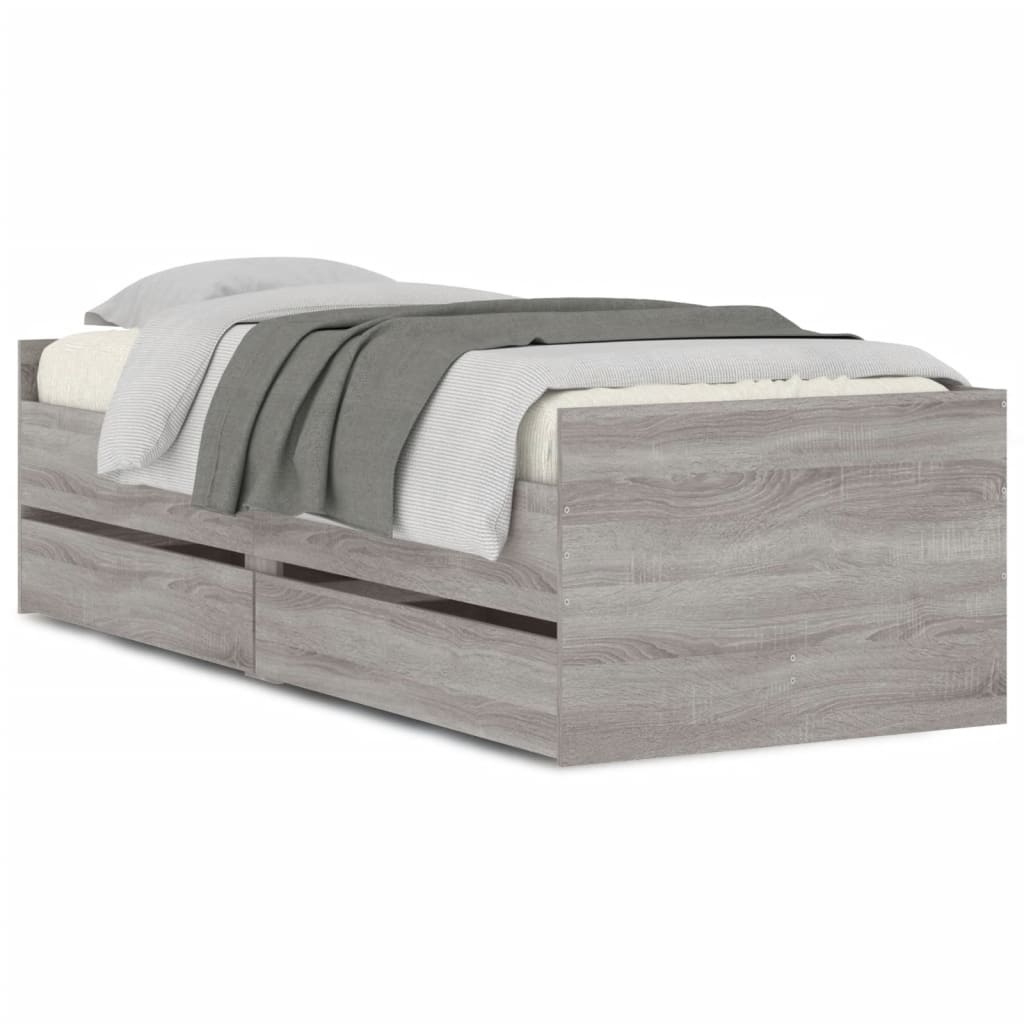 Bedframe met lades grijs sonoma eikenkleurig 90x200 cm is nu te koop bij PeponiXL, paradijselijk wonen!