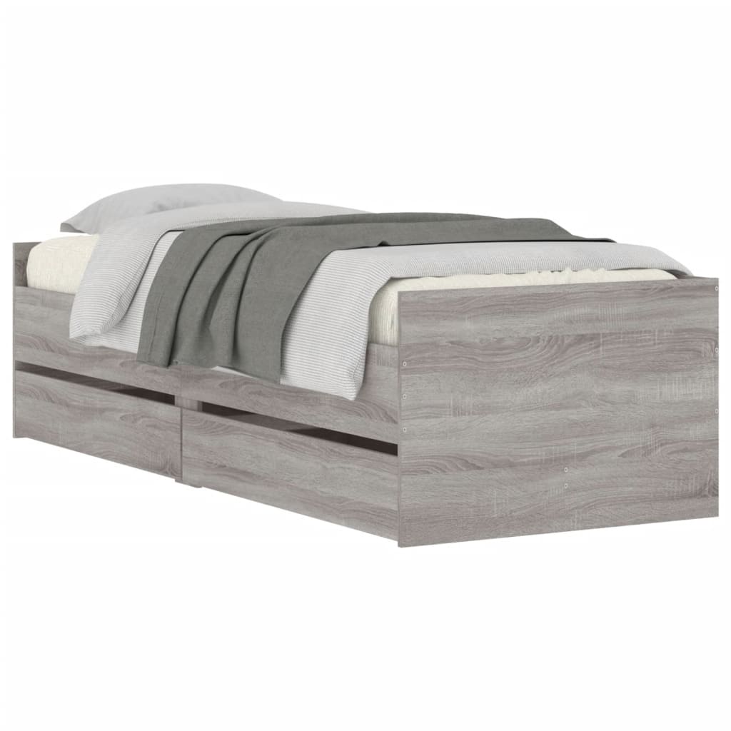 Bedframe met lades grijs sonoma eikenkleurig 90x200 cm is nu te koop bij PeponiXL, paradijselijk wonen!