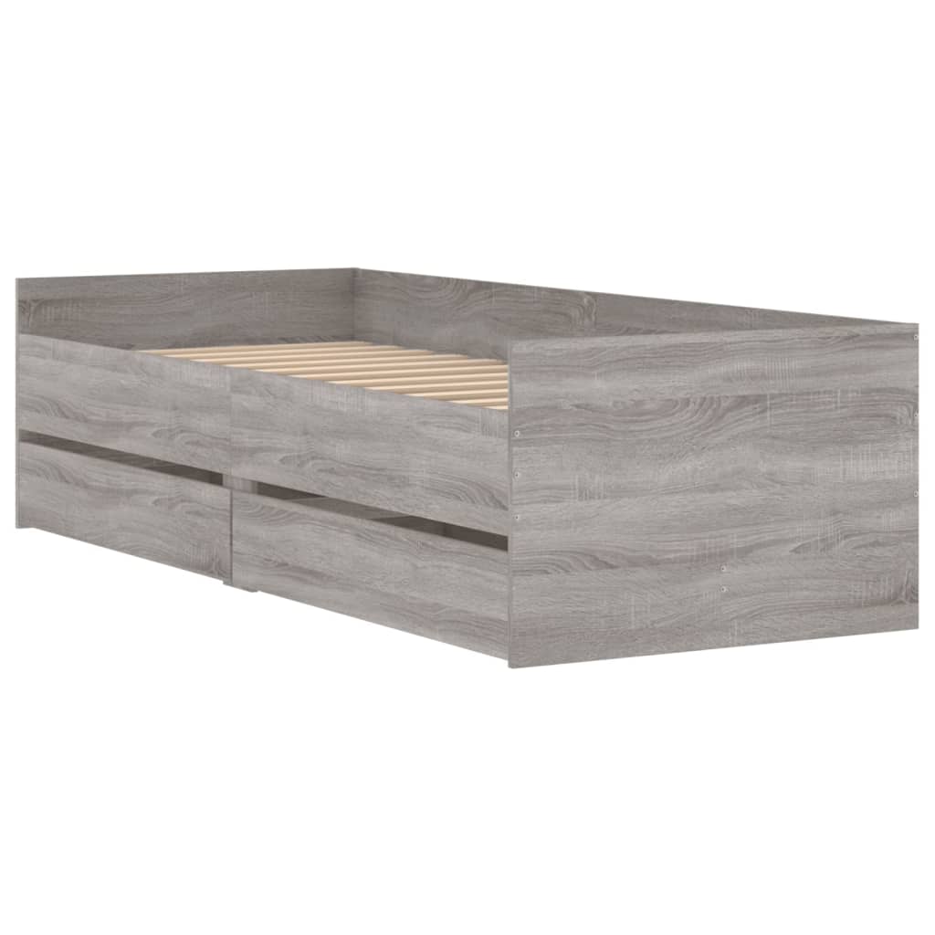 Bedframe met lades grijs sonoma eikenkleurig 90x200 cm is nu te koop bij PeponiXL, paradijselijk wonen!