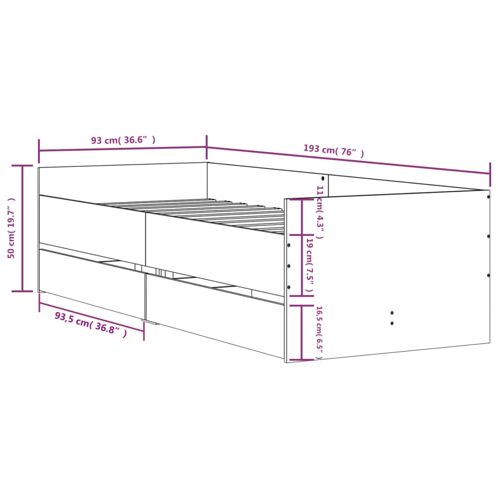 Bedframe met lades wit 90x190 cm is nu te koop bij PeponiXL, paradijselijk wonen!