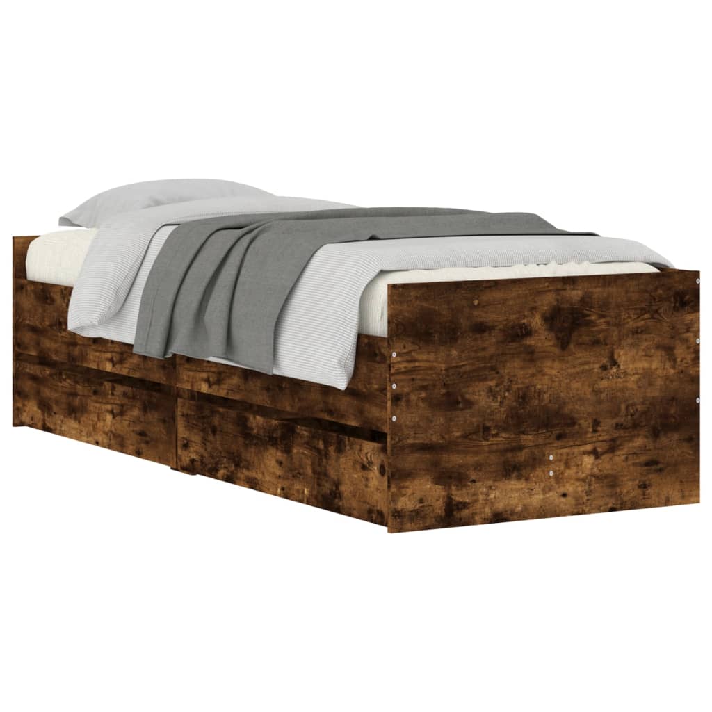 Bedframe met lades gerookt eikenkleurig 90x190 cm is nu te koop bij PeponiXL, paradijselijk wonen!