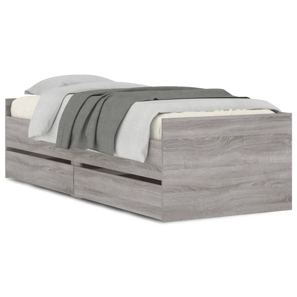 Bedframe met lades grijs sonoma eikenkleurig 90x190 cm is nu te koop bij PeponiXL, paradijselijk wonen!