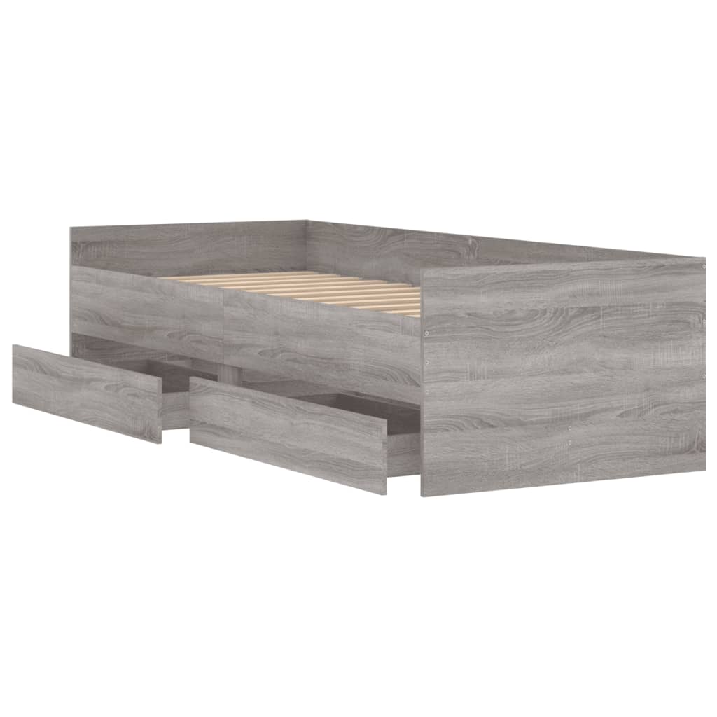 Bedframe met lades grijs sonoma eikenkleurig 90x190 cm is nu te koop bij PeponiXL, paradijselijk wonen!