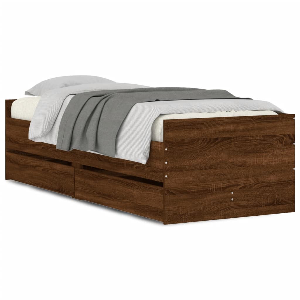 Bedframe met lades bruin eikenkleur 90x190 cm is nu te koop bij PeponiXL, paradijselijk wonen!