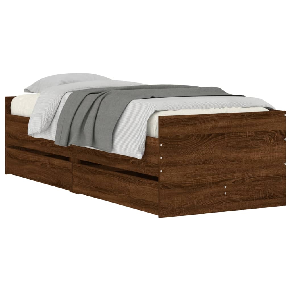 Bedframe met lades bruin eikenkleur 90x190 cm is nu te koop bij PeponiXL, paradijselijk wonen!