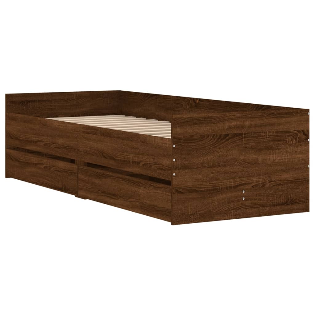 Bedframe met lades bruin eikenkleur 90x190 cm is nu te koop bij PeponiXL, paradijselijk wonen!