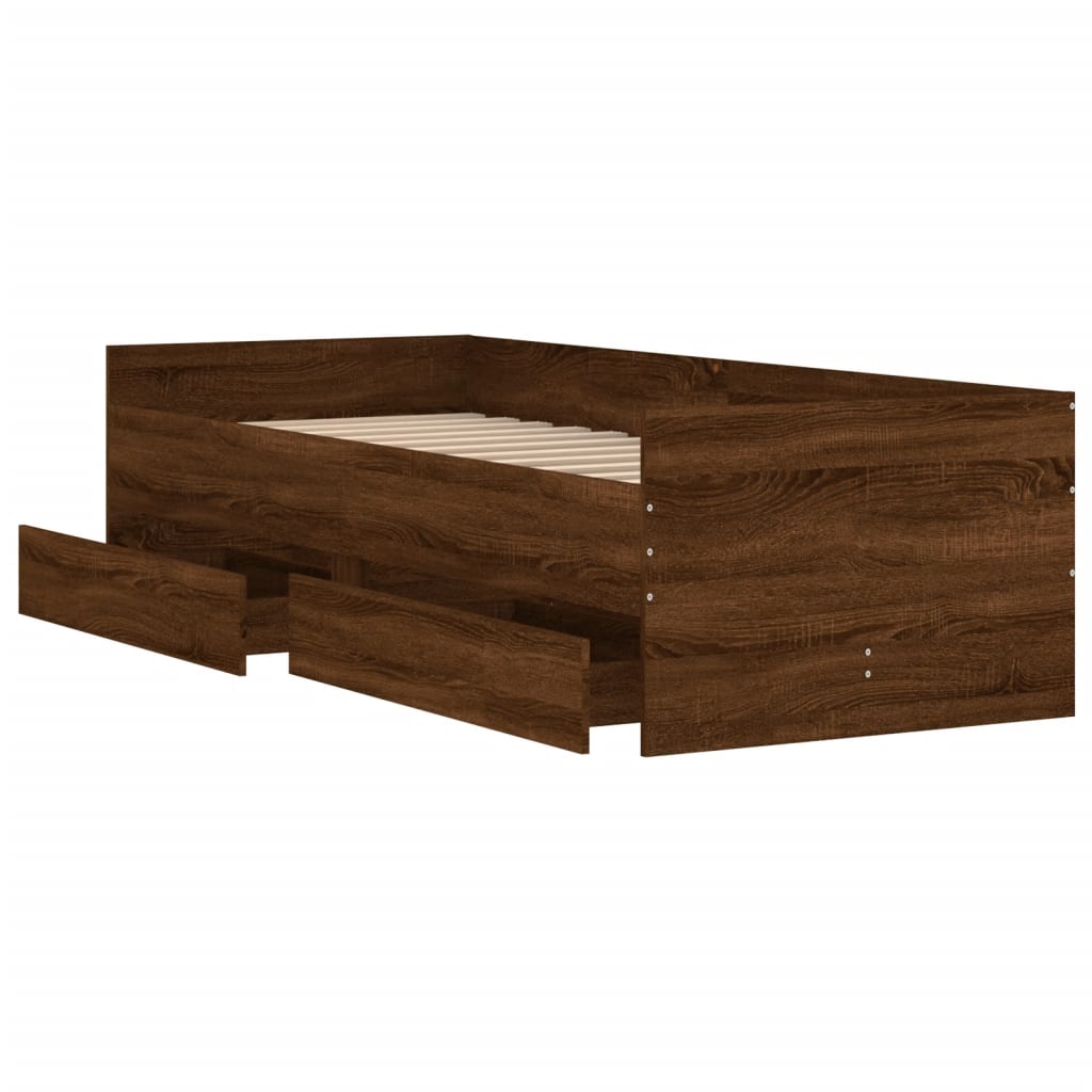 Bedframe met lades bruin eikenkleur 90x190 cm is nu te koop bij PeponiXL, paradijselijk wonen!