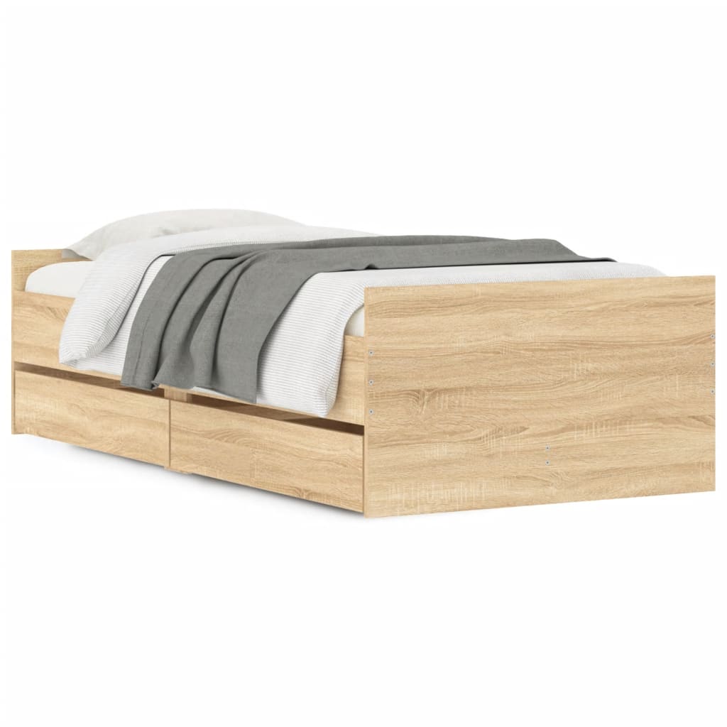 Bedframe met lades sonoma eikenkleurig 100x200 cm is nu te koop bij PeponiXL, paradijselijk wonen!