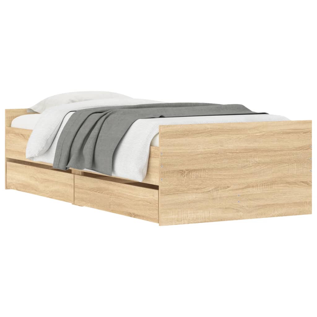 Bedframe met lades sonoma eikenkleurig 100x200 cm is nu te koop bij PeponiXL, paradijselijk wonen!