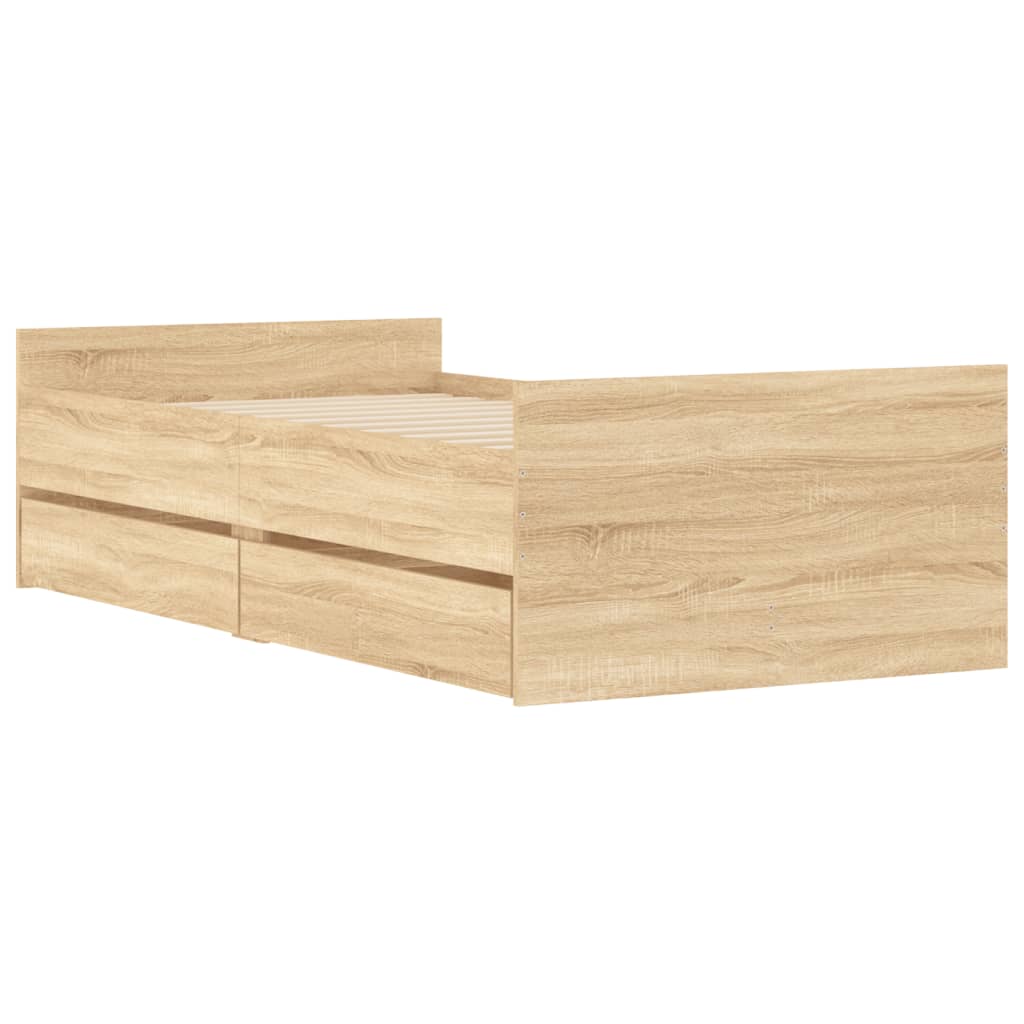 Bedframe met lades sonoma eikenkleurig 100x200 cm is nu te koop bij PeponiXL, paradijselijk wonen!
