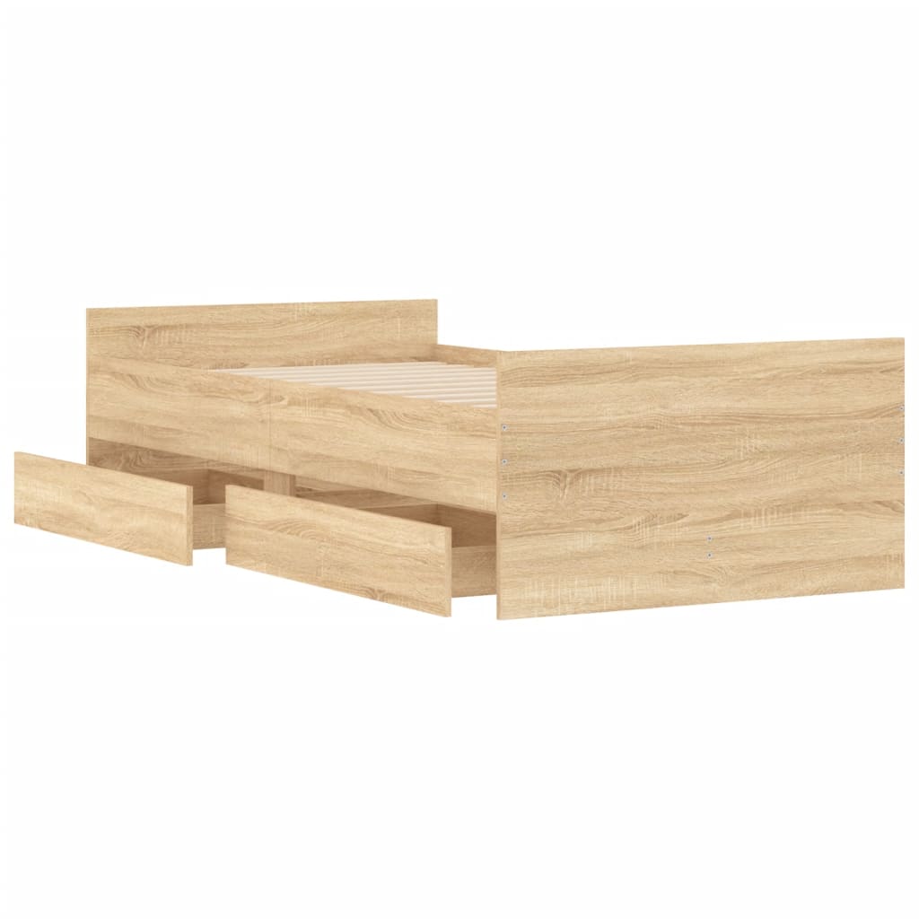Bedframe met lades sonoma eikenkleurig 100x200 cm is nu te koop bij PeponiXL, paradijselijk wonen!