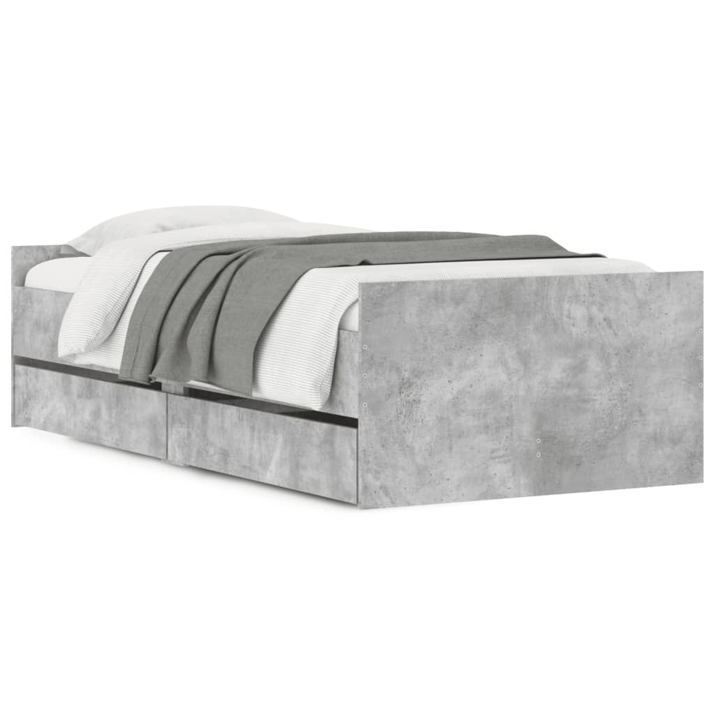 Bedframe met lades betongrijs 100x200 cm is nu te koop bij PeponiXL, paradijselijk wonen!