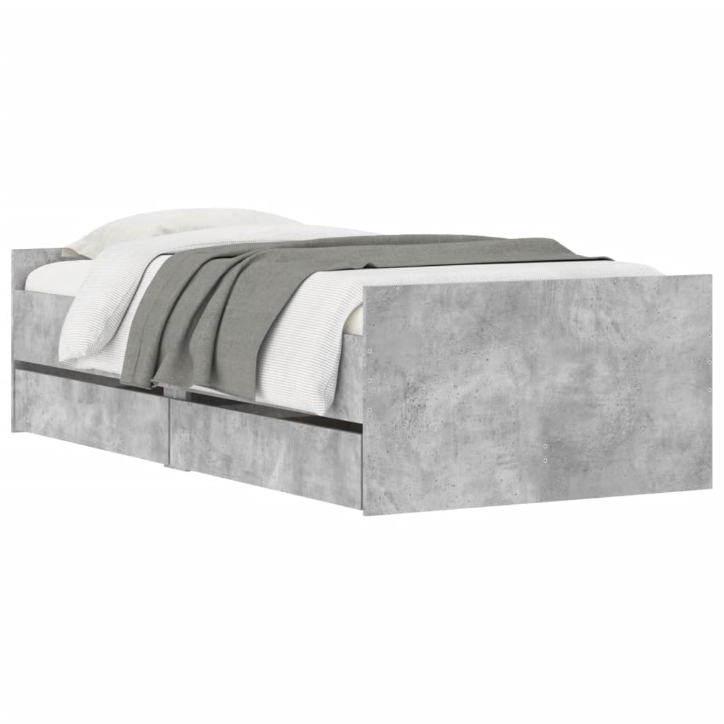 Bedframe met lades betongrijs 100x200 cm is nu te koop bij PeponiXL, paradijselijk wonen!