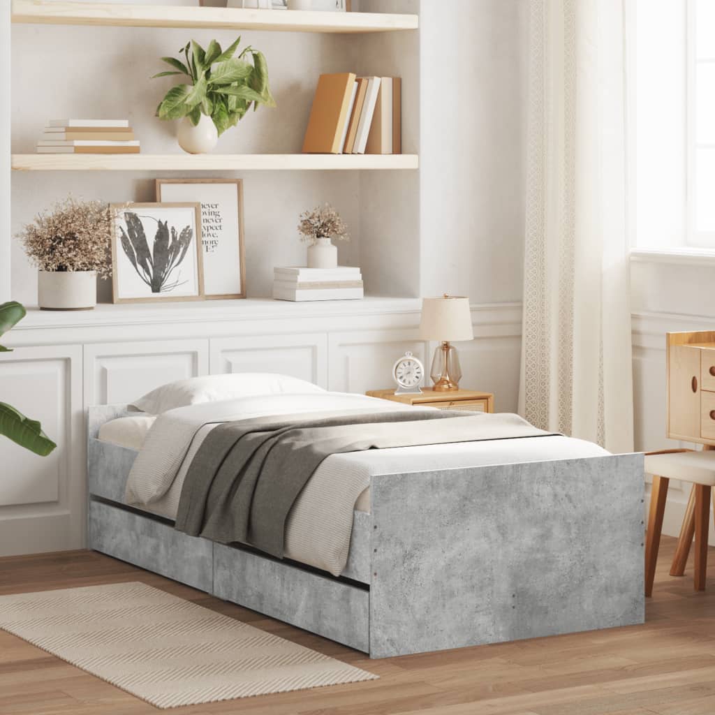 Bedframe met lades betongrijs 100x200 cm is nu te koop bij PeponiXL, paradijselijk wonen!