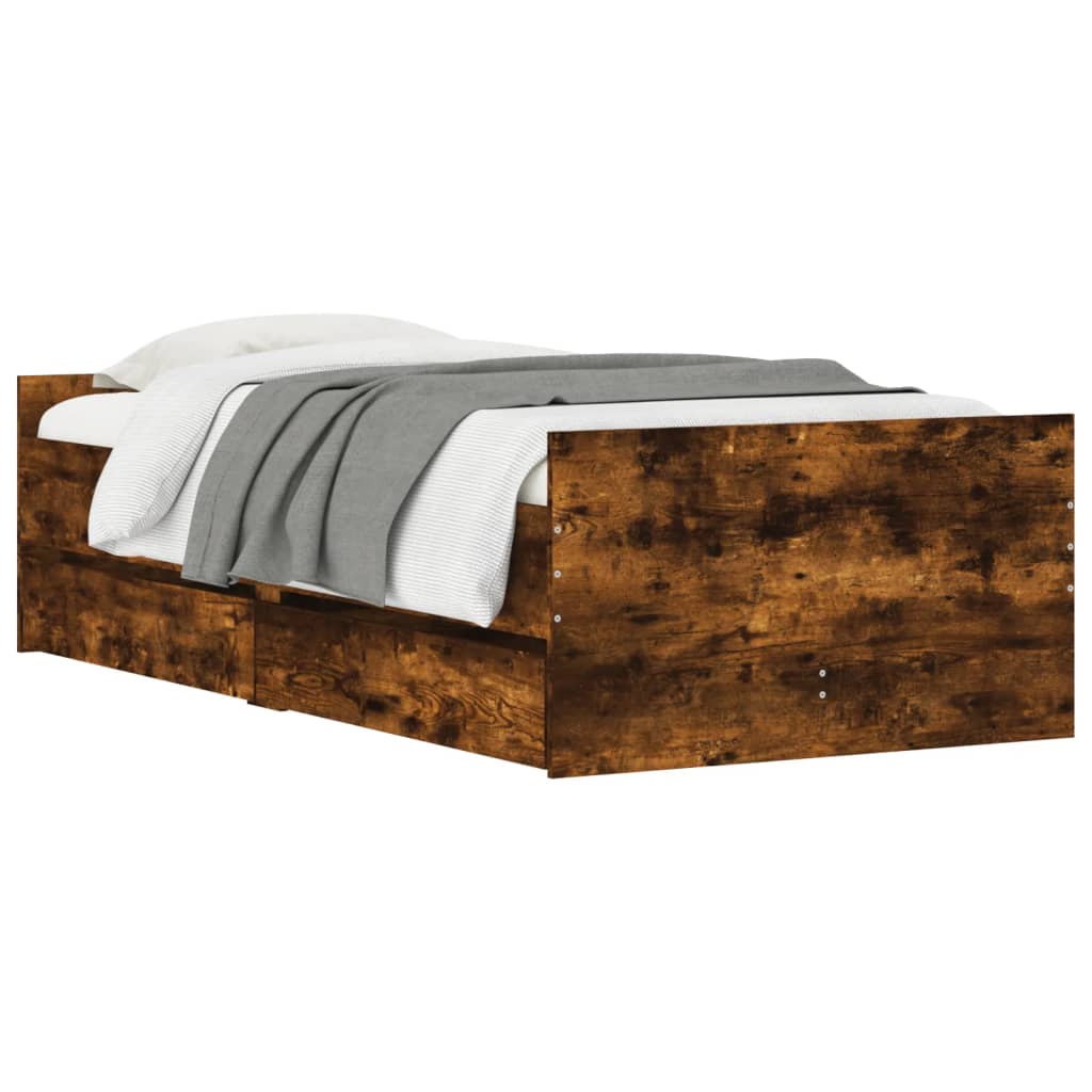 Bedframe met lades gerookt eikenkleurig 100x200 cm is nu te koop bij PeponiXL, paradijselijk wonen!