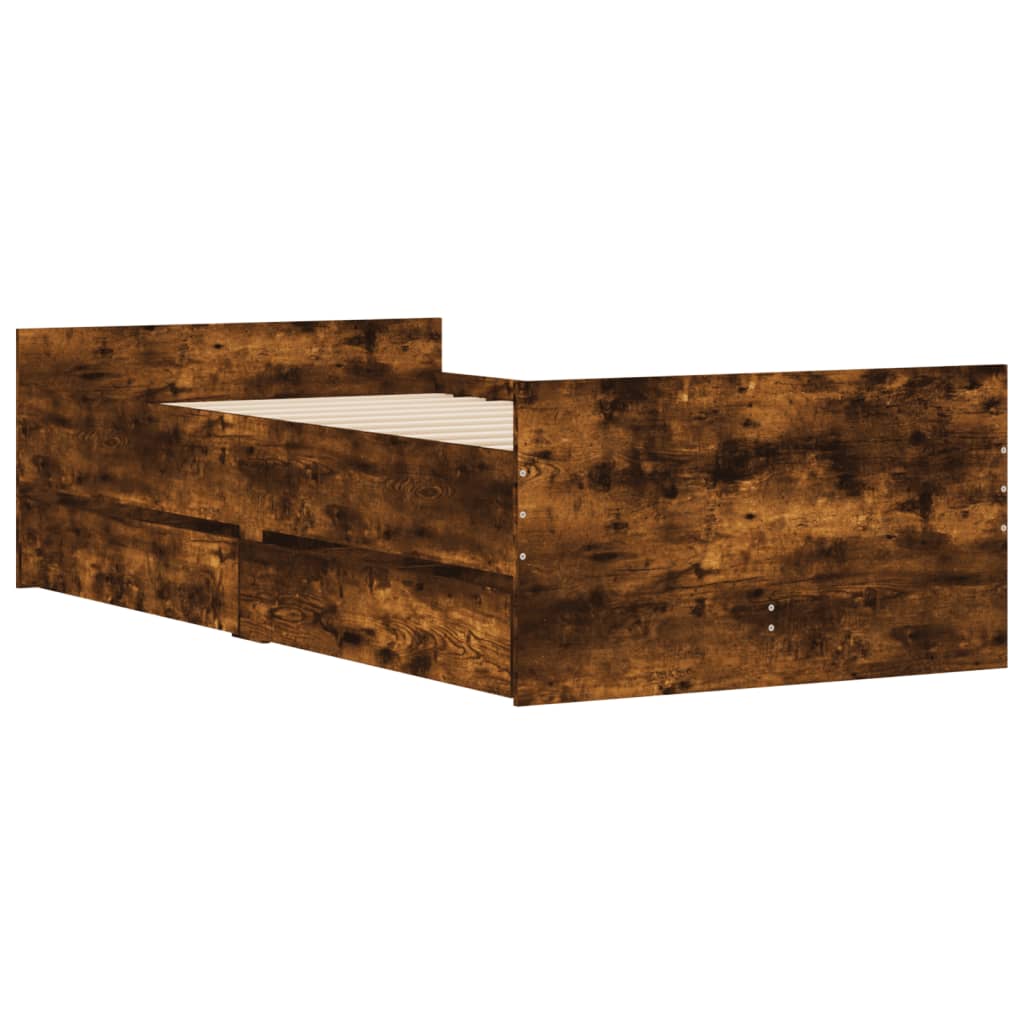 Bedframe met lades gerookt eikenkleurig 100x200 cm is nu te koop bij PeponiXL, paradijselijk wonen!