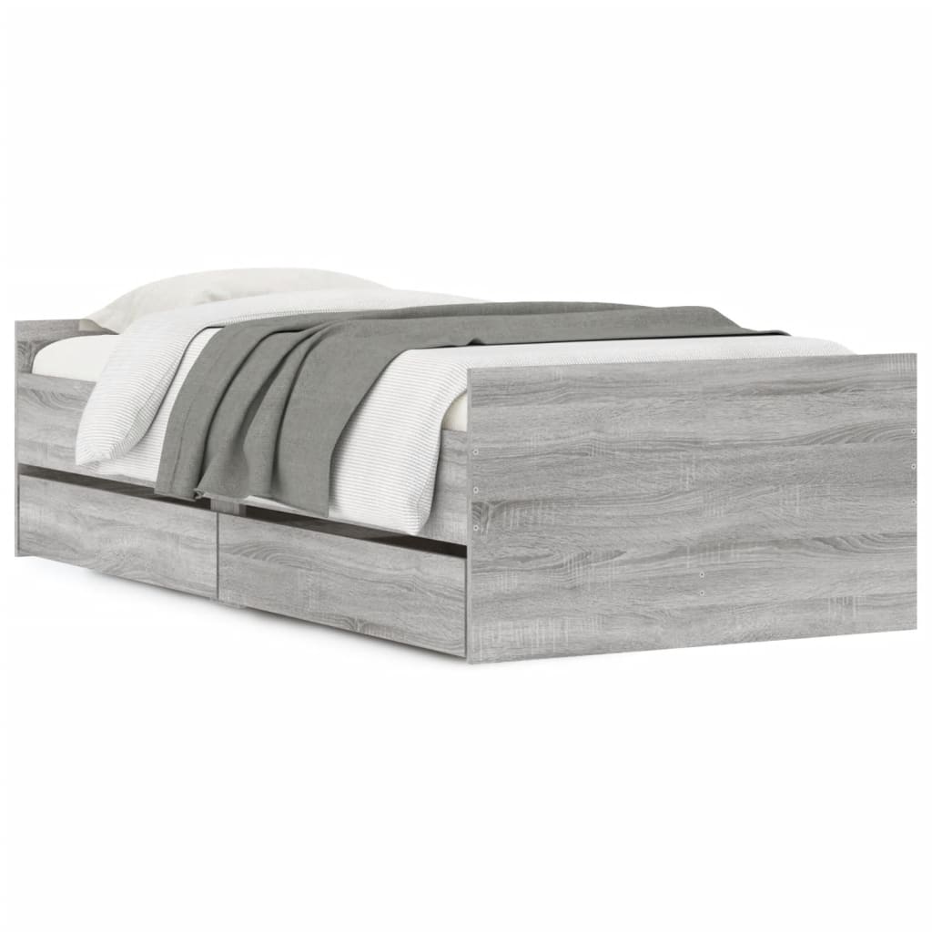 Bedframe met lades grijs sonoma eikenkleurig 100x200 cm is nu te koop bij PeponiXL, paradijselijk wonen!