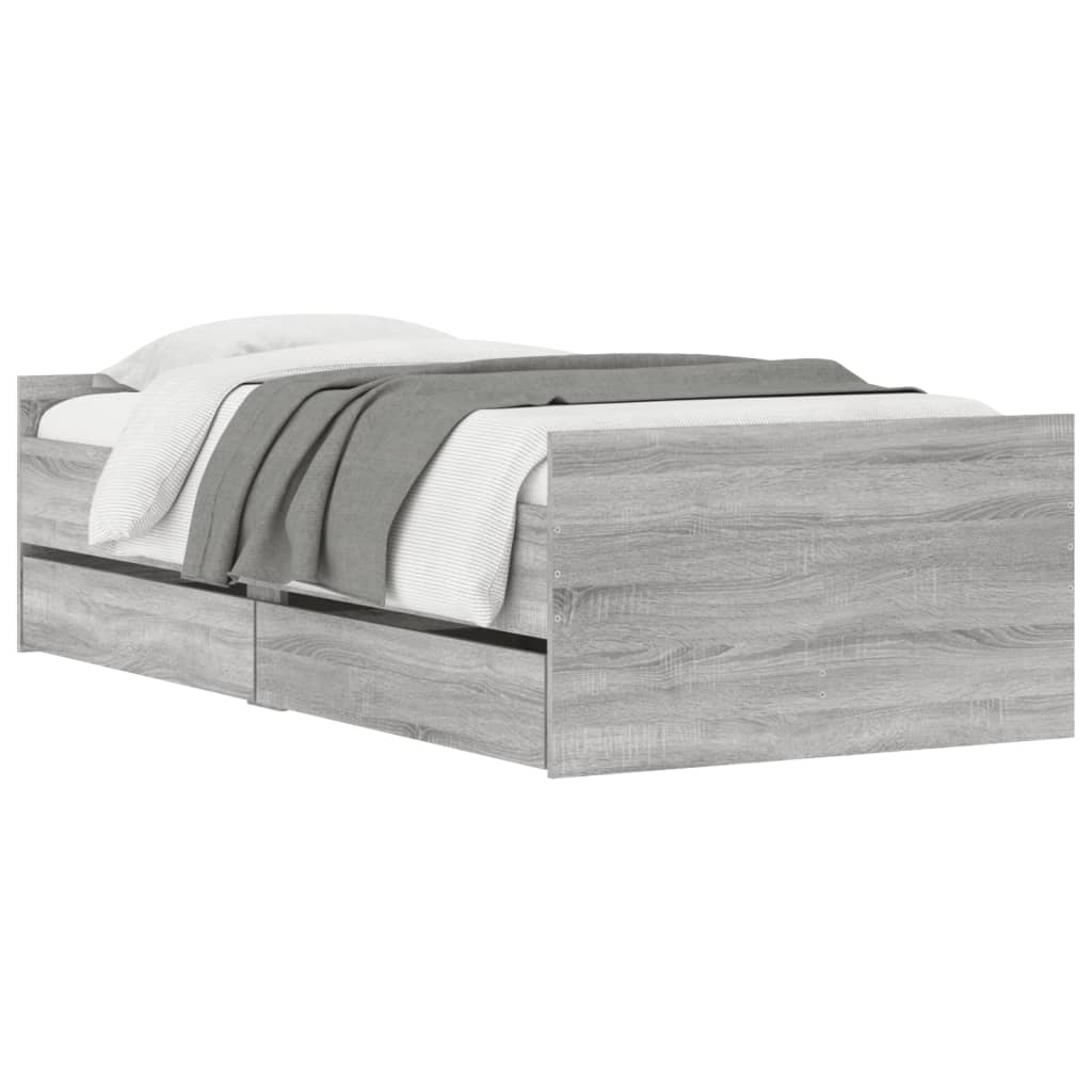 Bedframe met lades grijs sonoma eikenkleurig 100x200 cm is nu te koop bij PeponiXL, paradijselijk wonen!