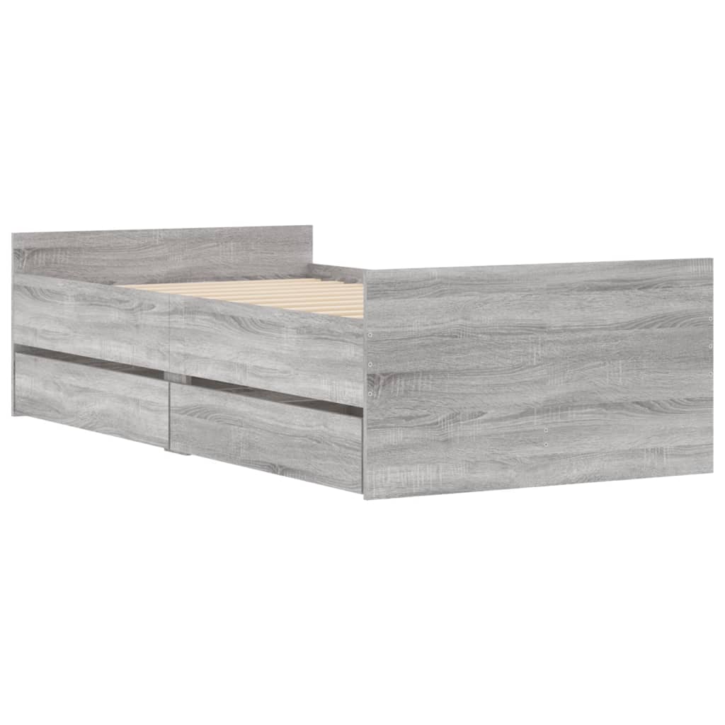 Bedframe met lades grijs sonoma eikenkleurig 100x200 cm is nu te koop bij PeponiXL, paradijselijk wonen!