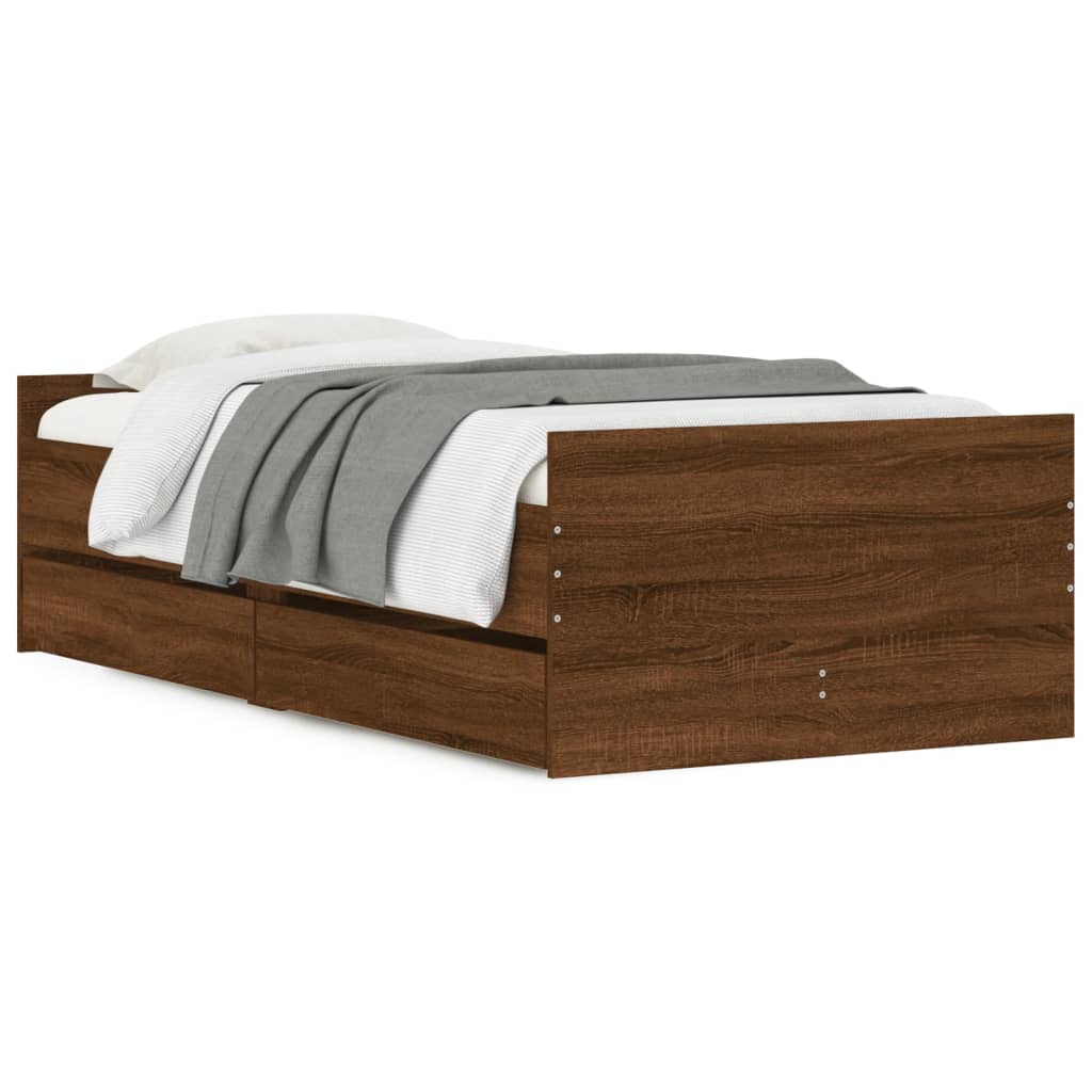 Bedframe met lades bruin eikenkleur 100x200 cm is nu te koop bij PeponiXL, paradijselijk wonen!