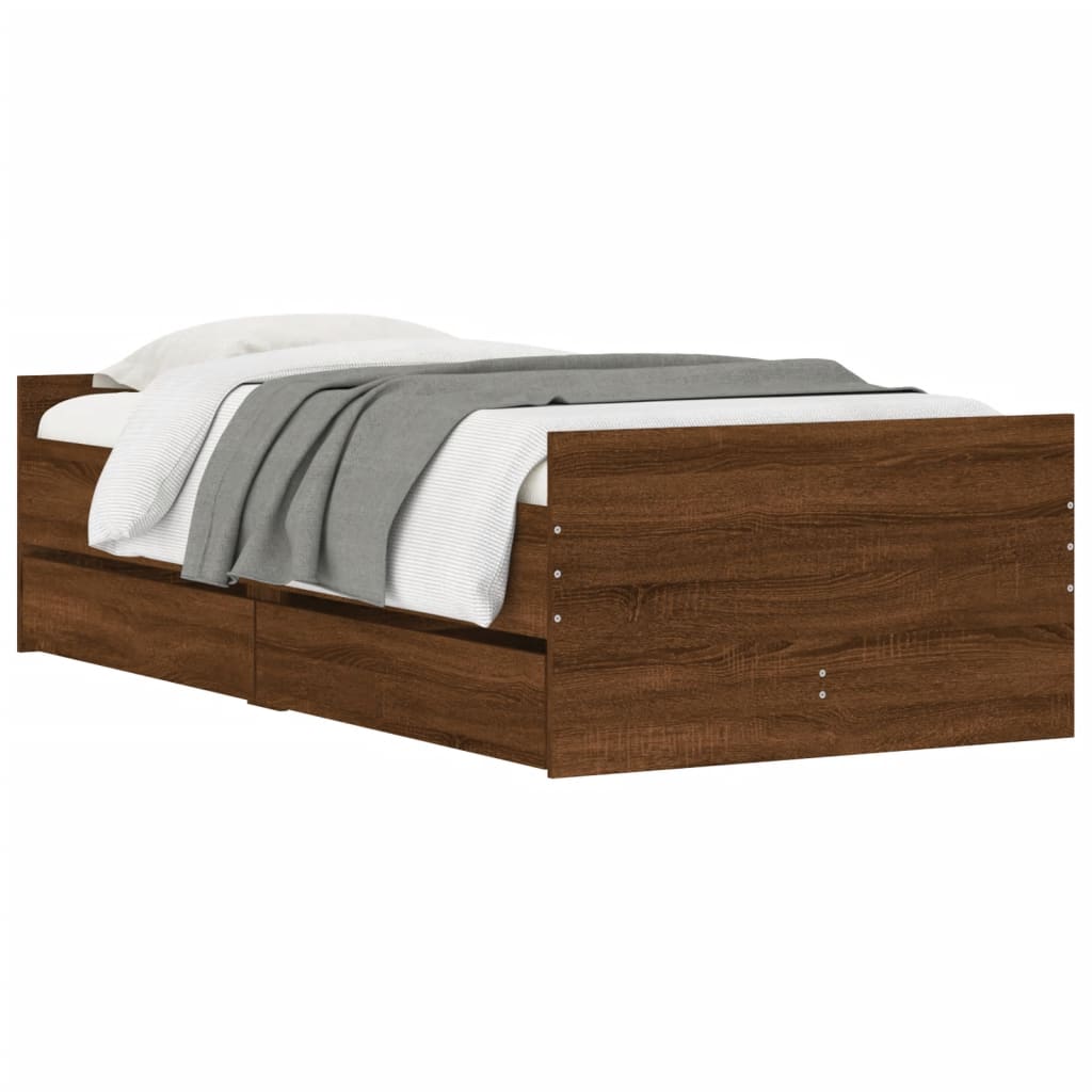 Bedframe met lades bruin eikenkleur 100x200 cm is nu te koop bij PeponiXL, paradijselijk wonen!