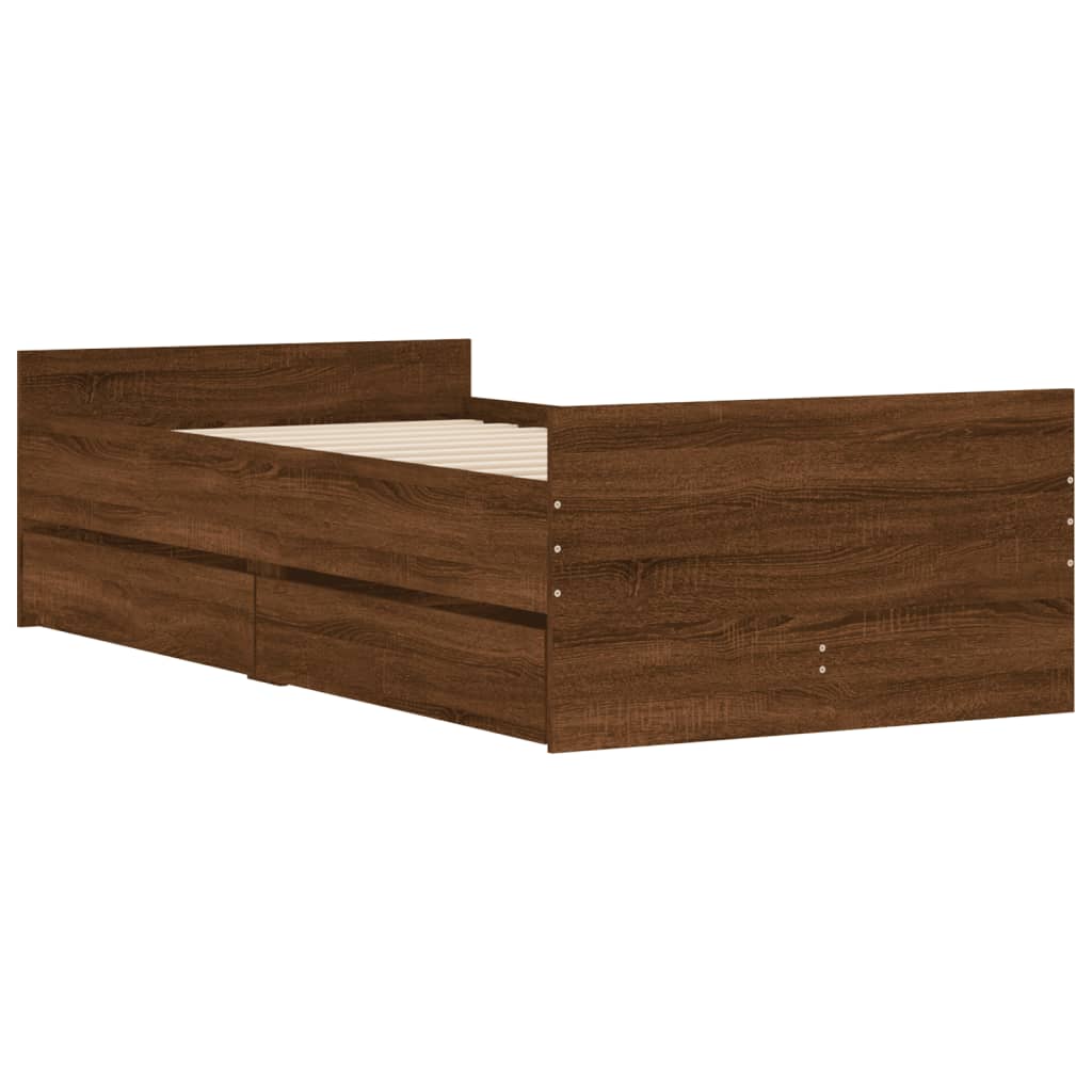 Bedframe met lades bruin eikenkleur 100x200 cm is nu te koop bij PeponiXL, paradijselijk wonen!