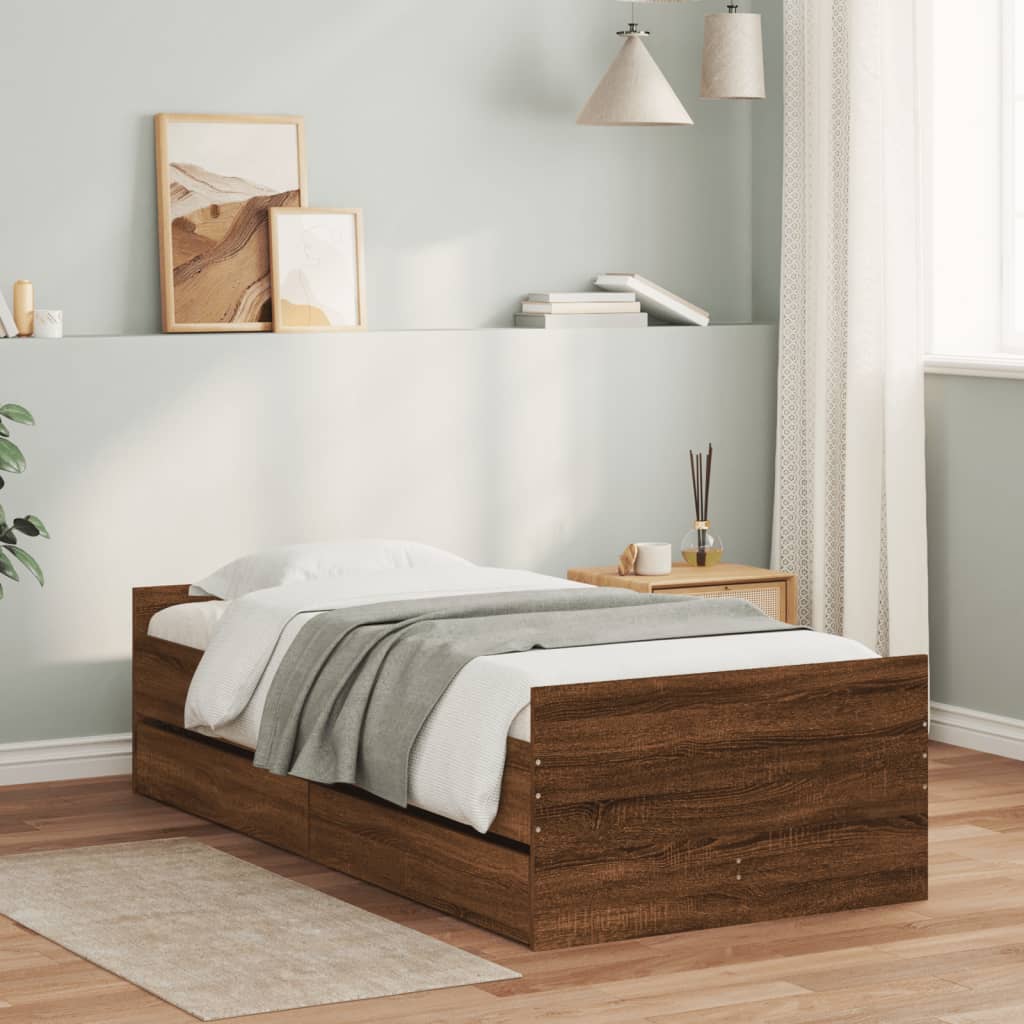 Bedframe met lades bruin eikenkleur 100x200 cm is nu te koop bij PeponiXL, paradijselijk wonen!