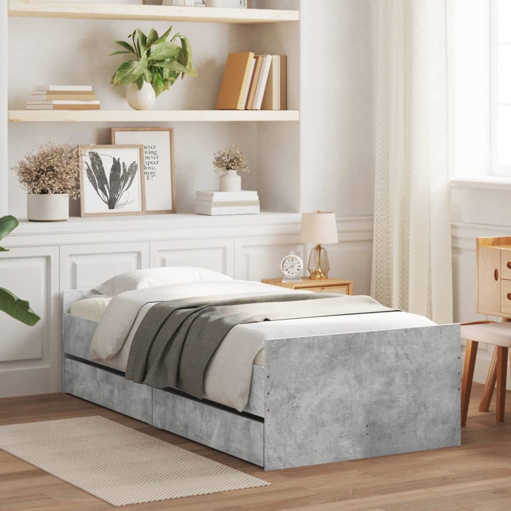Bedframe met lades betongrijs 90x200 cm is nu te koop bij PeponiXL, paradijselijk wonen!