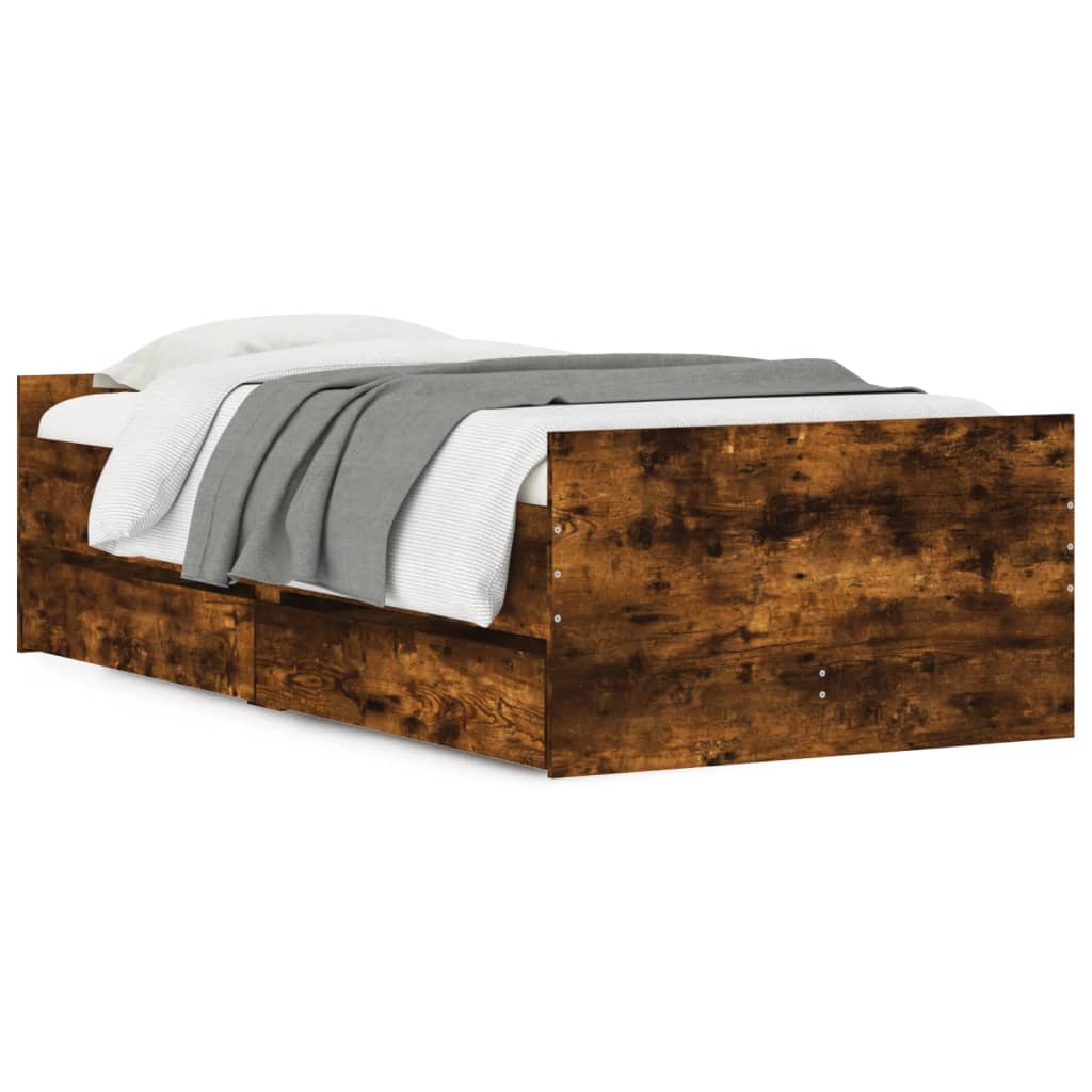 Bedframe met lades gerookt eikenkleurig 90x200 cm is nu te koop bij PeponiXL, paradijselijk wonen!