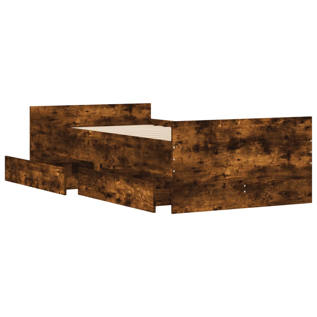 Bedframe met lades gerookt eikenkleurig 90x200 cm is nu te koop bij PeponiXL, paradijselijk wonen!