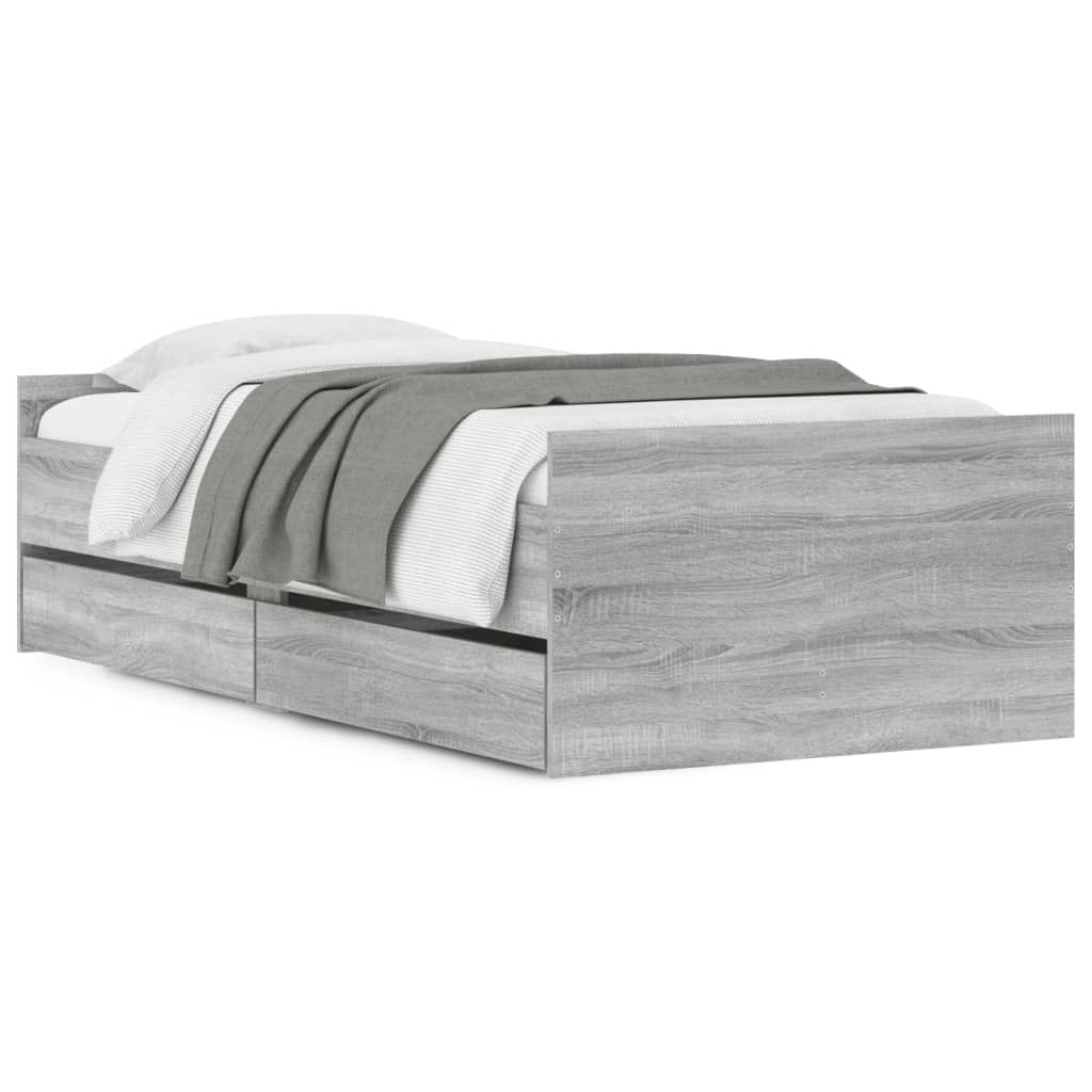 Bedframe met lades grijs sonoma eikenkleurig 90x200 cm is nu te koop bij PeponiXL, paradijselijk wonen!