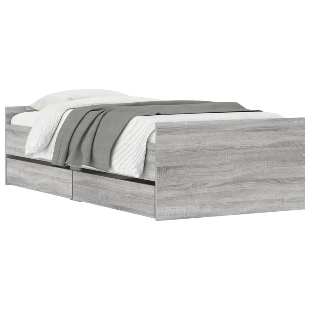 Bedframe met lades grijs sonoma eikenkleurig 90x200 cm is nu te koop bij PeponiXL, paradijselijk wonen!