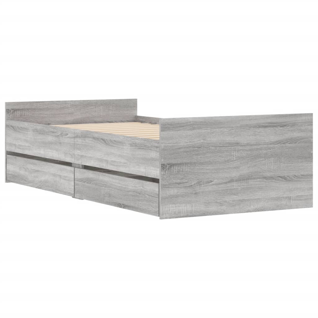 Bedframe met lades grijs sonoma eikenkleurig 90x200 cm is nu te koop bij PeponiXL, paradijselijk wonen!